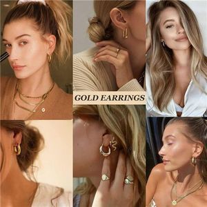 6 Pairs Chunky Gold Hoop Earrings Set for Women 14K Gold Plated